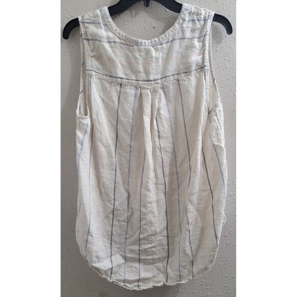 C & C California 100% Linen Ivory Striped Sleeveless Button-Up Top Sz L - Picture 6 of 6